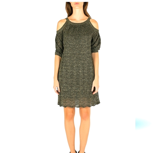 Vintage M MISSONI Metallic Bronze Gold Knit Cold Shoulder Mini Dress.Size 4 - Picture 1 of 14